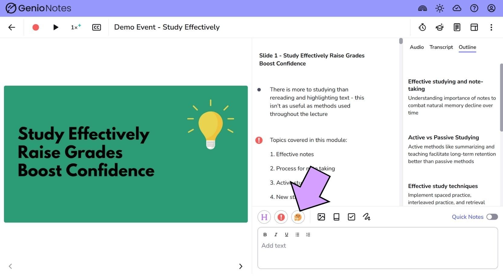 Genio Notes in 1 min - label important moments