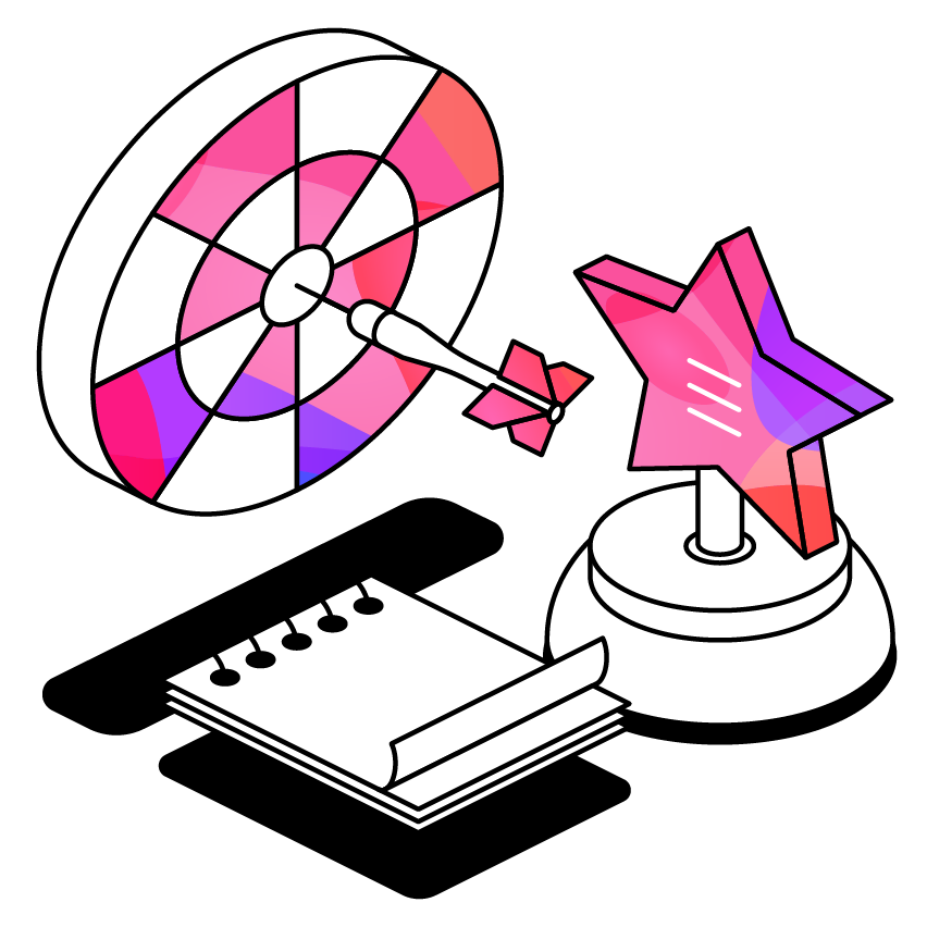 Illustrated dart board and star trophy