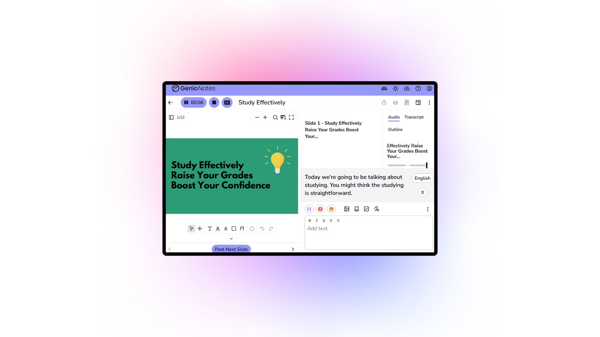 Genio Notes Live Captions hero (desktop)