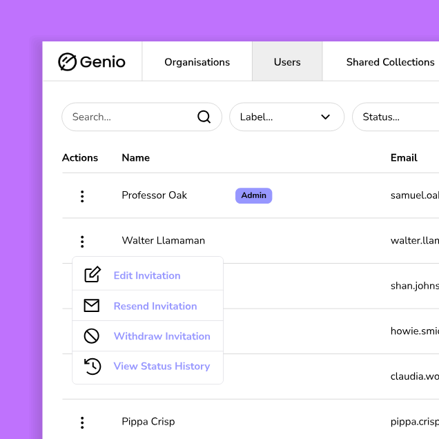 genio admin - invite reminders