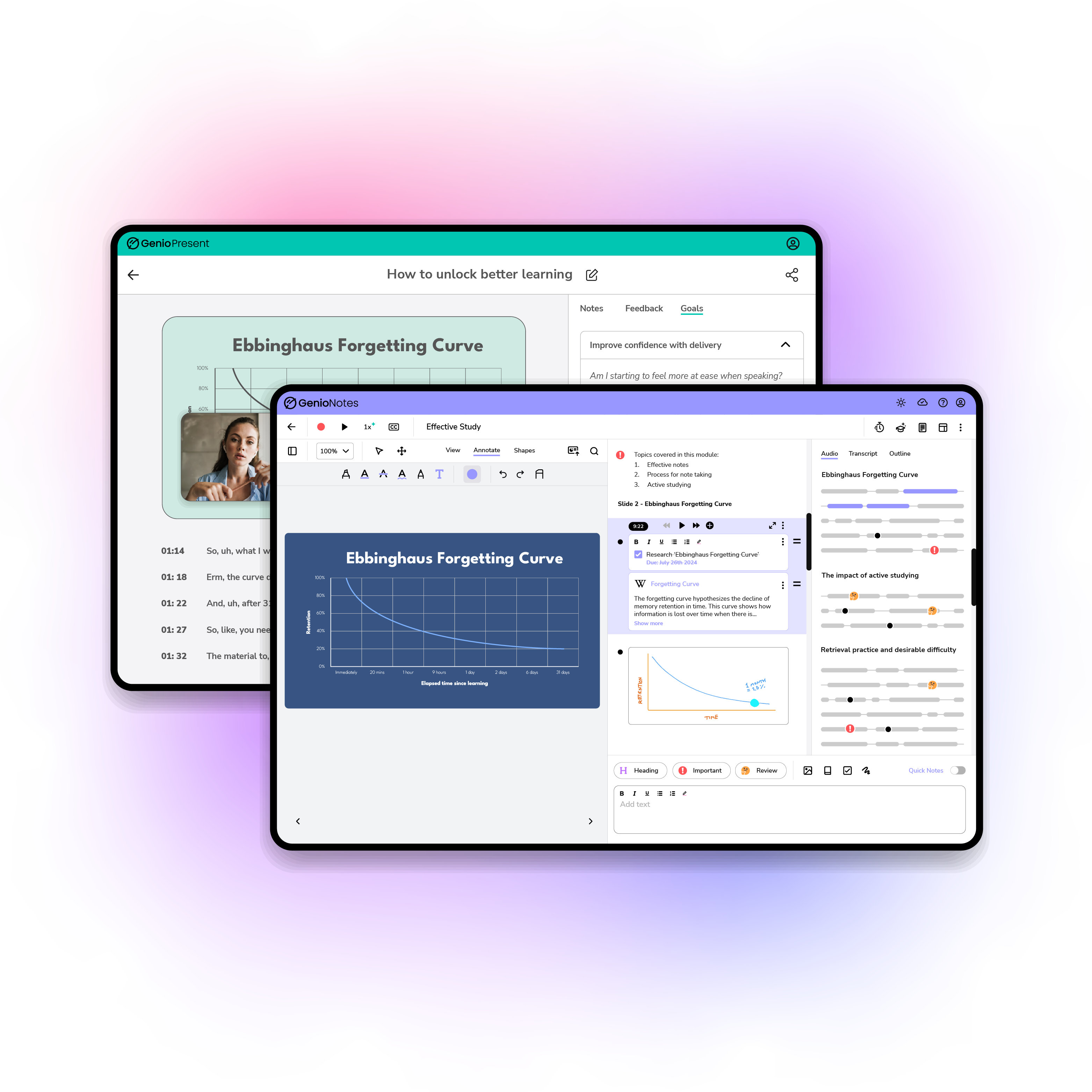 Genio home hero notes & present